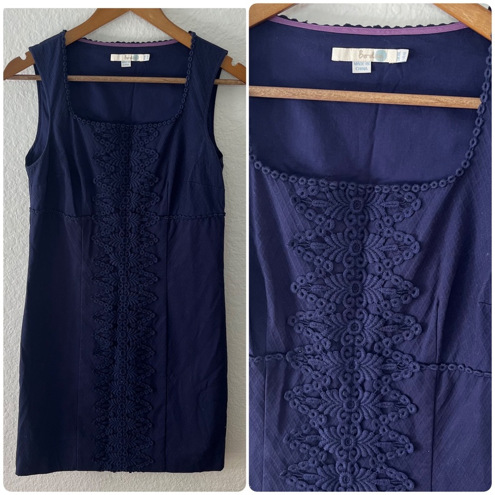 Boden Navy Blue Sheath Embroidered Dress Size 6L